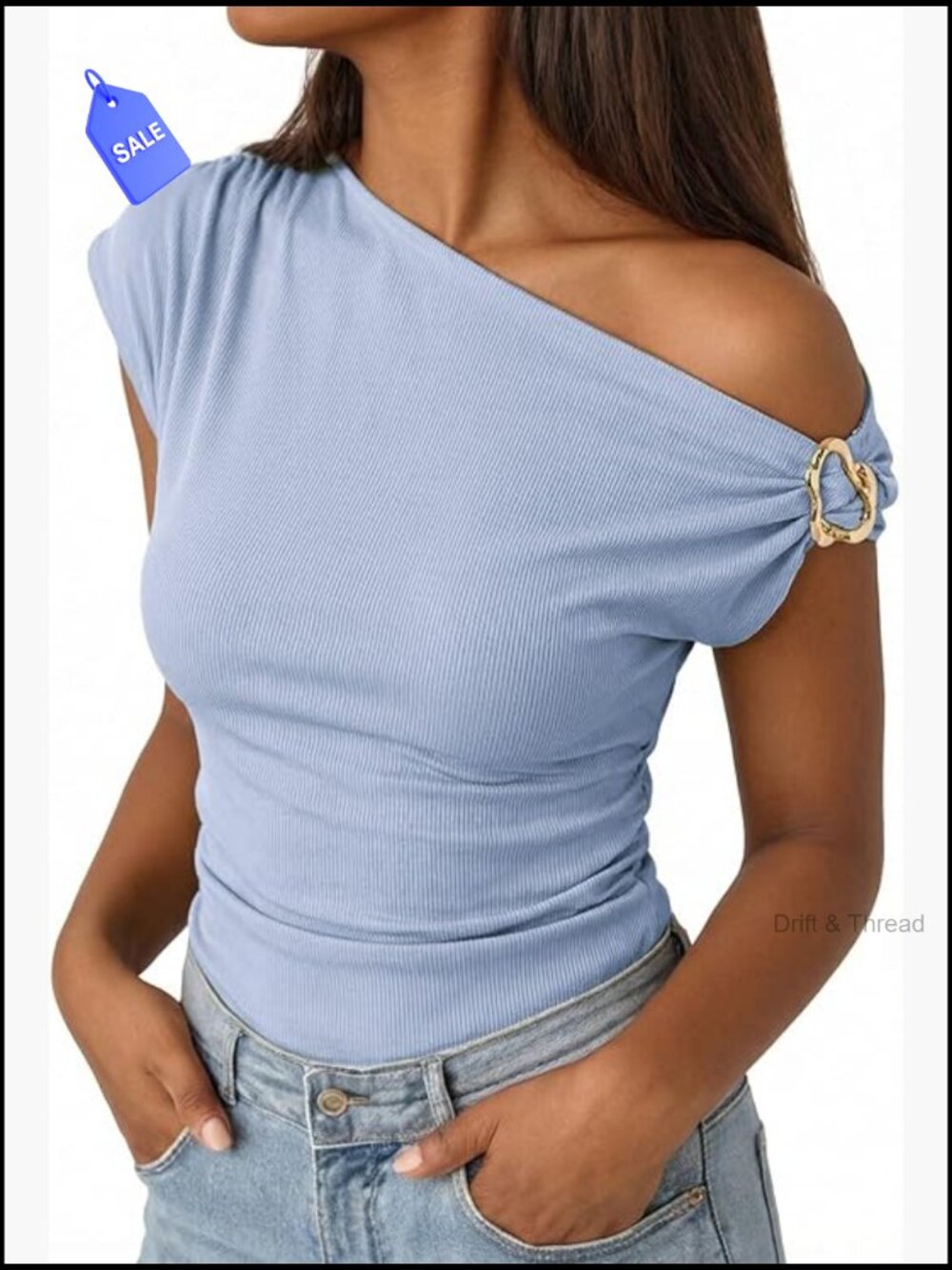Off Shoulder Blouse Summer Y2K Asymmetrical Button Down Top